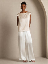 [Beige] SilkSilky-IT Cap Sleeve Round Neck Magliette donna 005
