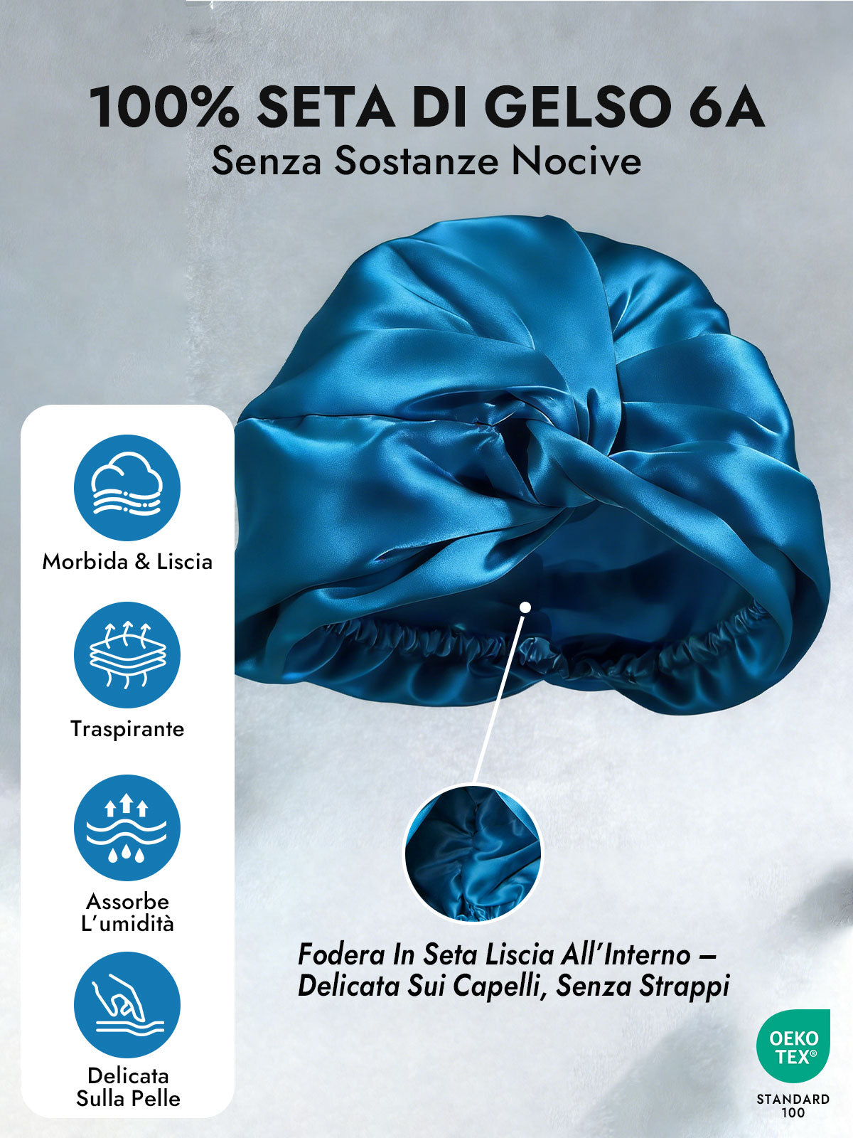 [Verde Acqua] SilkSilky-IT Cuffia di seta 003