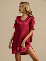 [Rosso Scuro] SilkSilky-IT Half Sleeve V Neck Camicia da notte 005