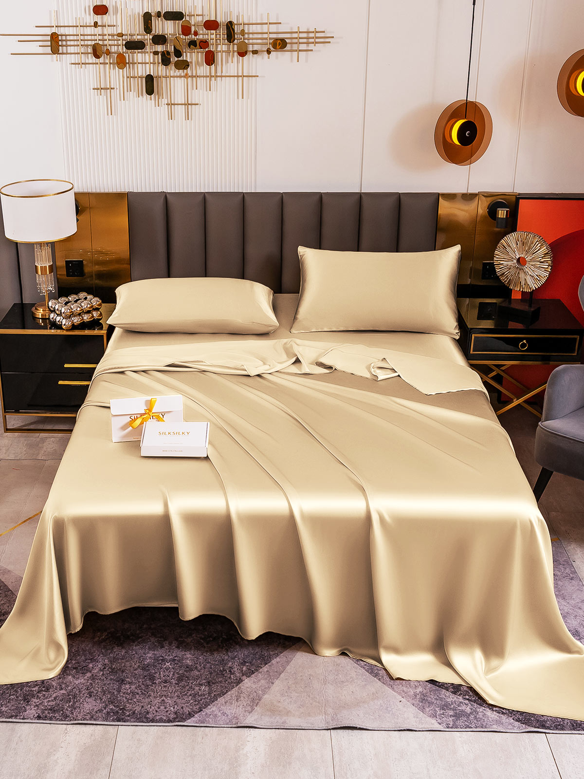 [Beige] SilkSilky-IT 19Momme Seta pura Bedding Set 005