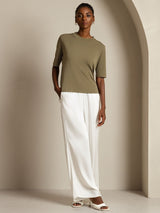 [Oliva Bruciata] SilkSilky-IT Half Sleeve Crew Neck Magliette donna 006