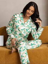 [Floreale Verde] SilkSilky-IT Seta pura Womens Pajamas 006,