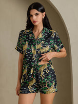 [Serval Nero] SilkSilky-IT Short Sleeve Notch Collar Pigiami da donna 004