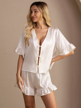[Bianco] SilkSilky-IT Short Sleeve V Neck Pigiami da donna 001