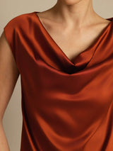 [Caramello] SilkSilky-IT Cap Sleeve Cowl Neck Magliette donna 003