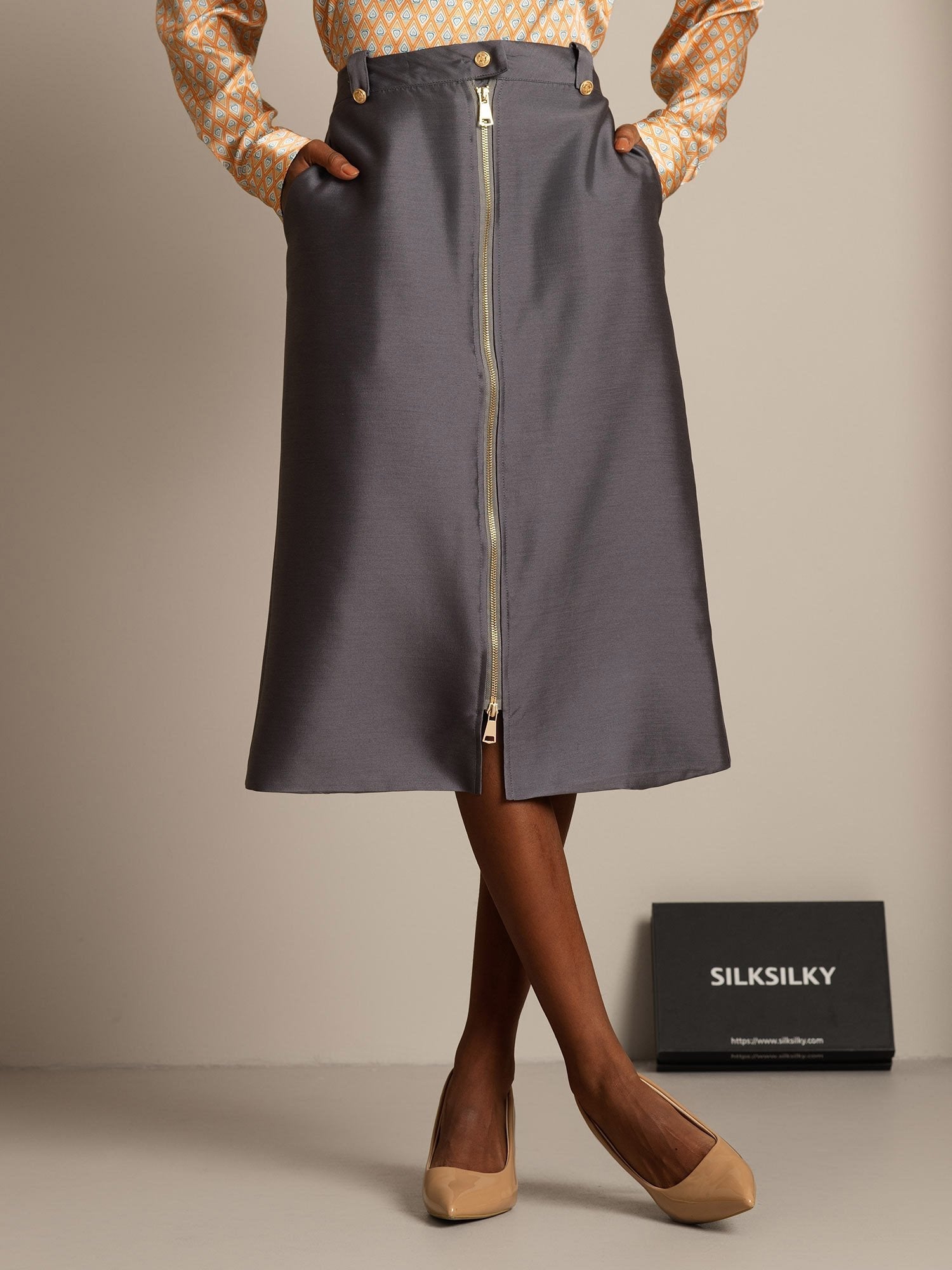 [Grigio] SilkSilky-IT 32Momme Seta Skirt 001,