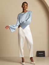 [Blu Grigiastro] SilkSilky-IT Long Sleeve Boat Neck Camicette 009