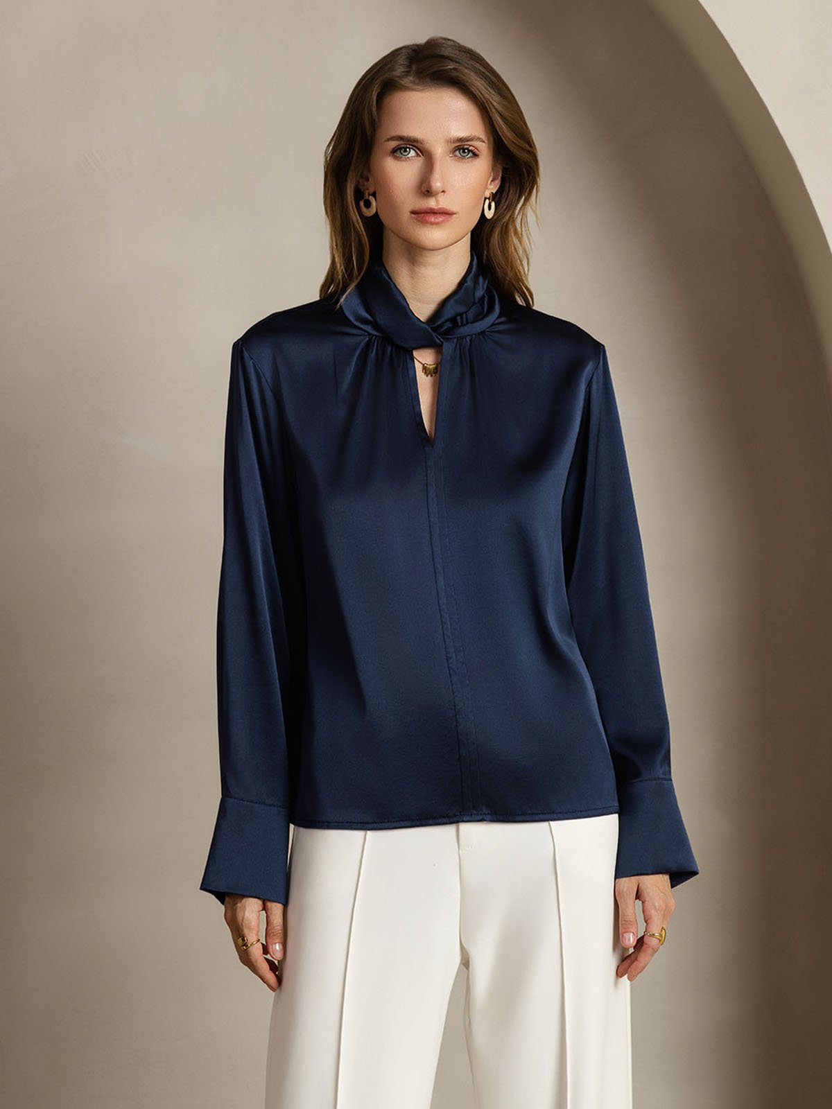 [Blu Scuro] SilkSilky-IT 19Momme Seta Womens Shirt 001