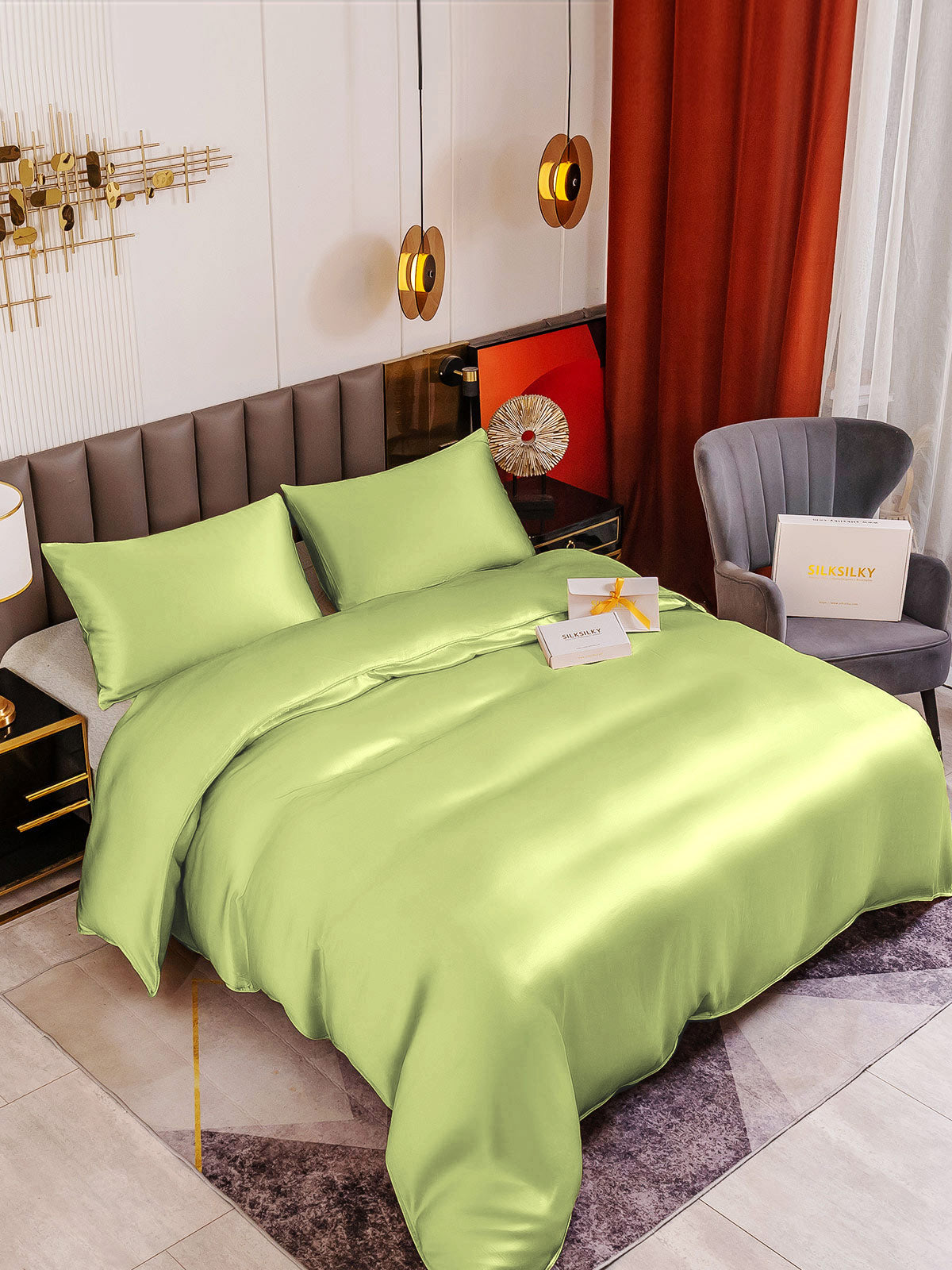 SilkSilky IT 19Momme Seta pura Bedding Set MentaVerde 001