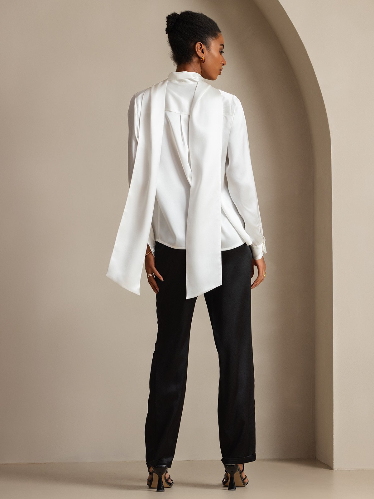 [Bianco] SilkSilky-IT 19Momme Seta Manica lunga Blouse 002