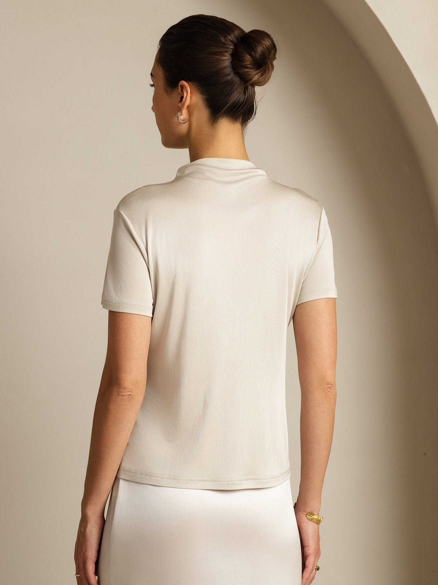 [Grigio] SilkSilky-IT Seta pura Colletto risvolto Magliette donna 002