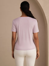 [Lavanda] SilkSilky-IT Short Sleeve V Neck Magliette donna 002