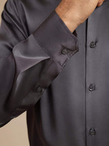 [Grigio Scuro] SilkSilky-IT Long Sleeve Lapel Collar Camicia da uomo 004