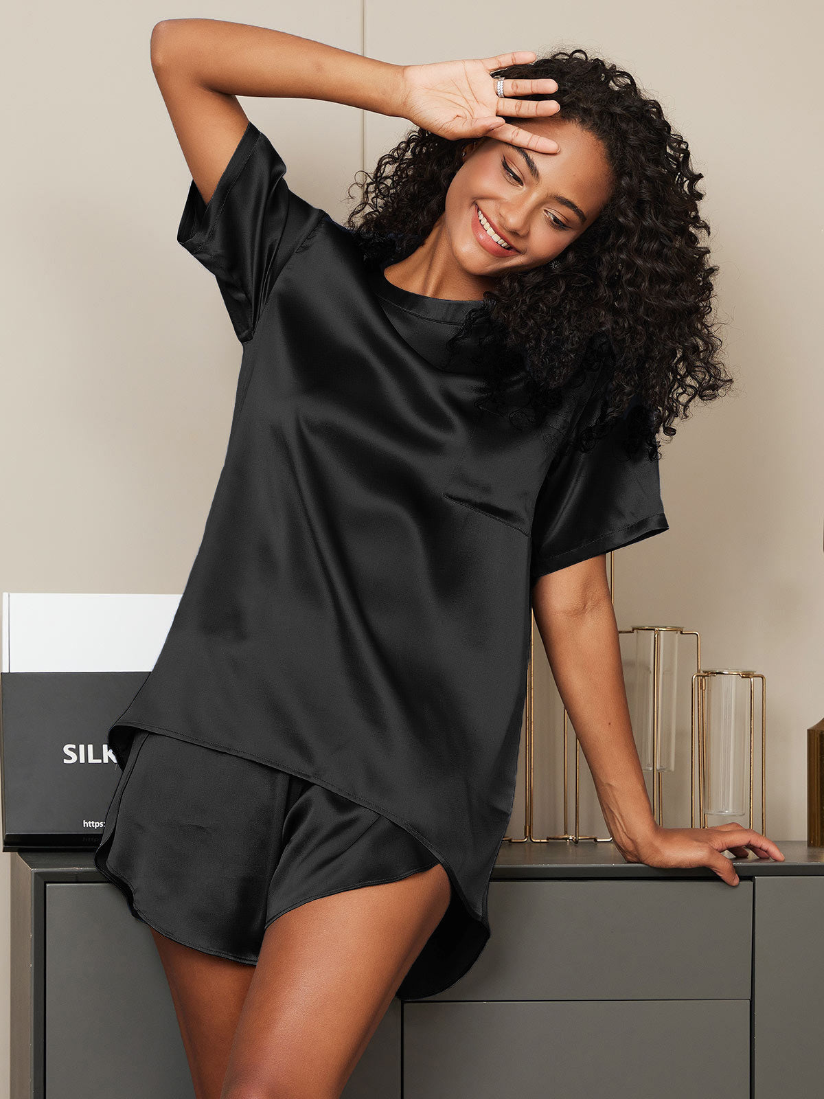 [Nero] SilkSilky-IT Seta pura Womens Pajamas 001