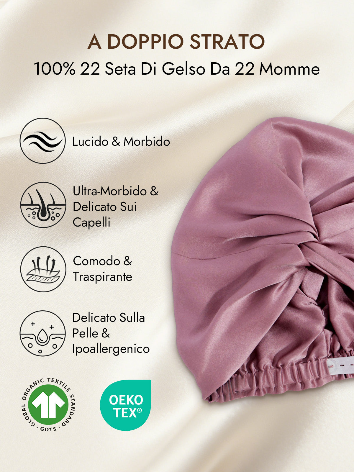 [Malva Pallido] SilkSilky-IT 22Momme Seta pura Sleep Cap 002