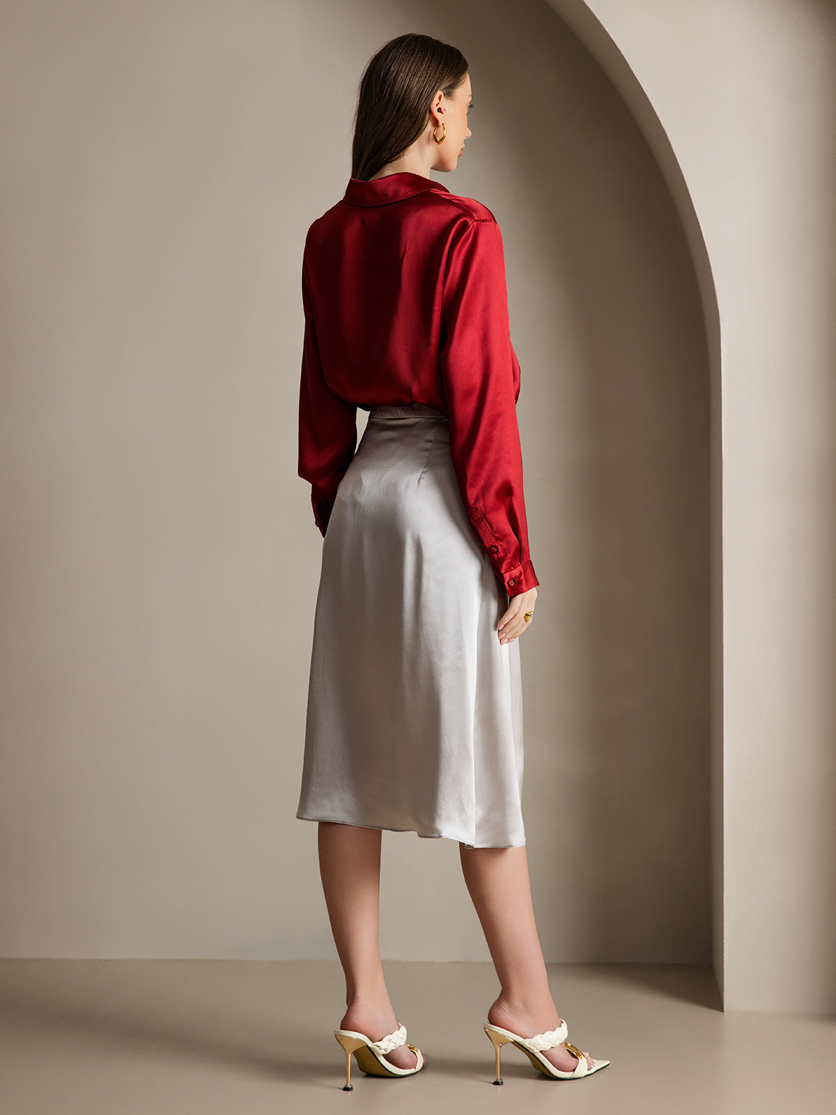 [Vino] SilkSilky-IT 19Momme Seta Lapel Collar Camicie da donna 005