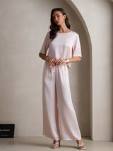 [Rosa] SilkSilky-IT Half Sleeve Round Neck Pigiami da donna 005
