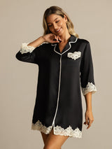 [Nero] SilkSilky-IT Seta pura Colletto risvolto Camicia da notte 001