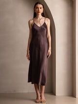 [Caffè] SilkSilky-IT Sleeveless V Neck Vestiti da donna 001