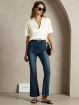 [Avorio] SilkSilky-IT Short Sleeve Lapel Collar Camicie da donna 007