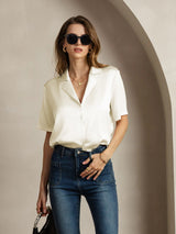 [Avorio] SilkSilky-IT Short Sleeve Lapel Collar Camicie da donna 005