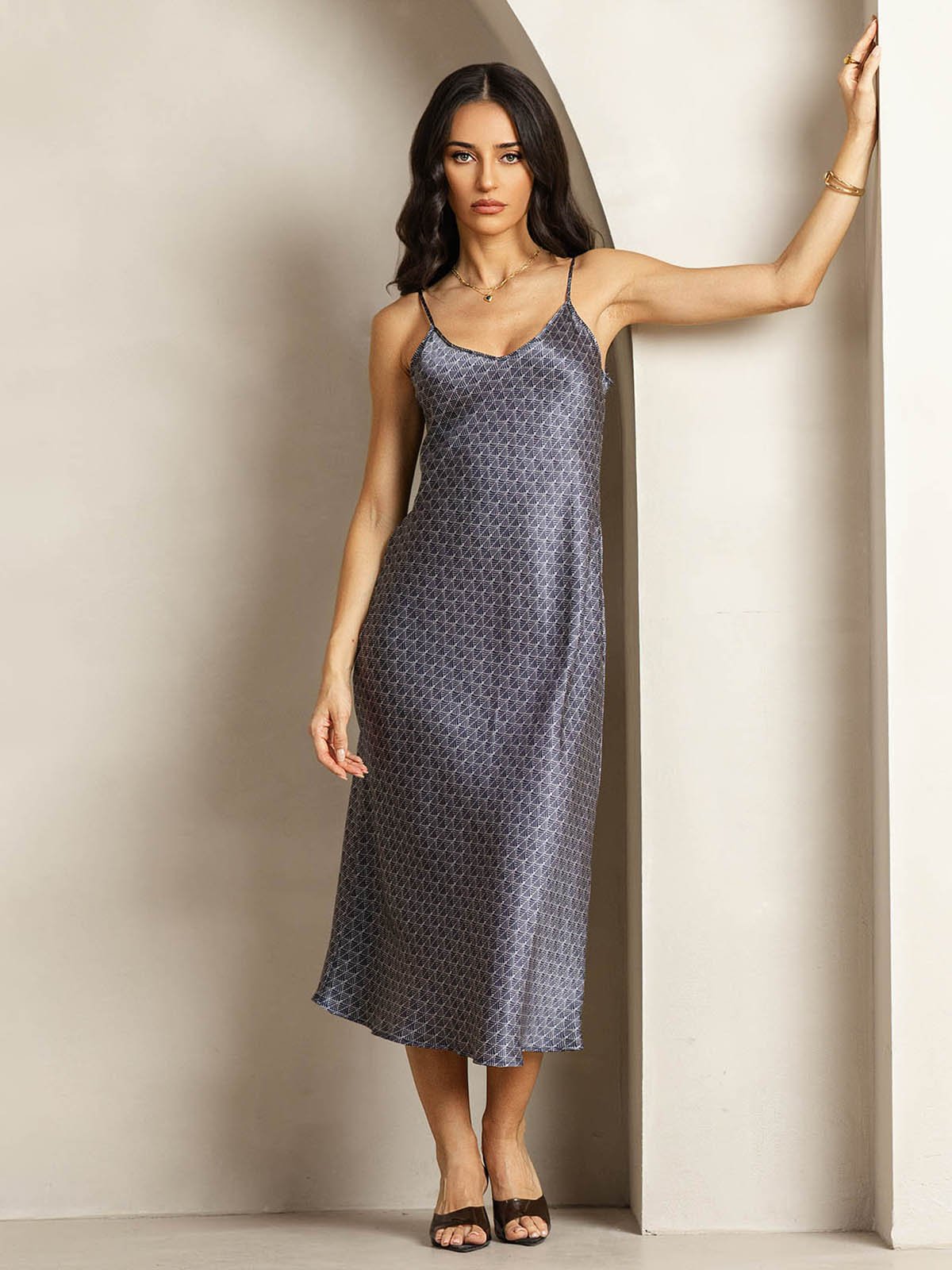 [Ginkgo Blu Navy] SilkSilky-IT 19Momme Seta Dress 001