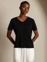 [Nero] SilkSilky-IT Short Sleeve V Neck Magliette donna 001