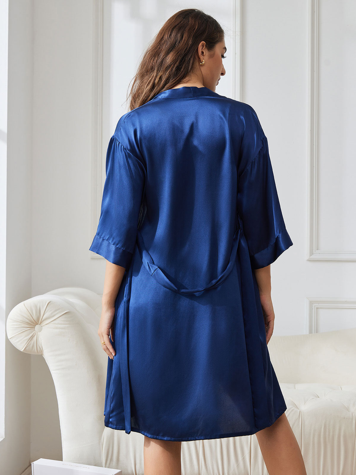 [Blu Scuro] SilkSilky-IT Seta pura Nightgown&Robe Set 002
