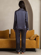 [Catena Blu Navy] SilkSilky-IT Long Sleeve Lapel Collar Pigiami da donna 003