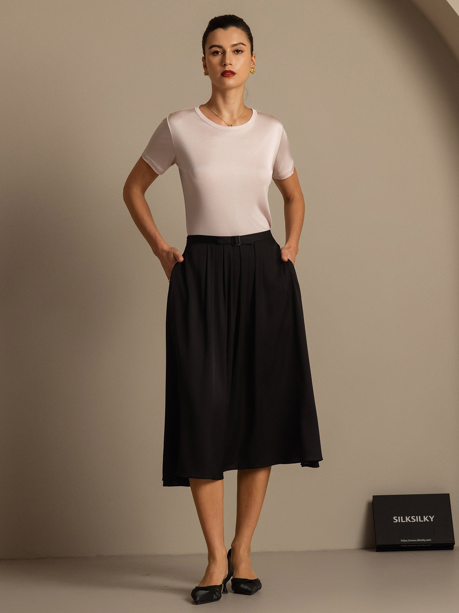 [Rosa Chiaro] SilkSilky-IT Maglia di seta Womens T-Shirt 007,