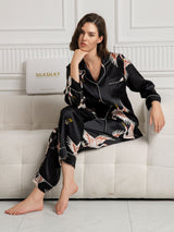 [Nero] SilkSilky-IT Long Sleeve Lapel Collar Pigiami da donna 001