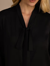 [Nero] SilkSilky-IT Long Sleeve Tie Neck Bluse 004