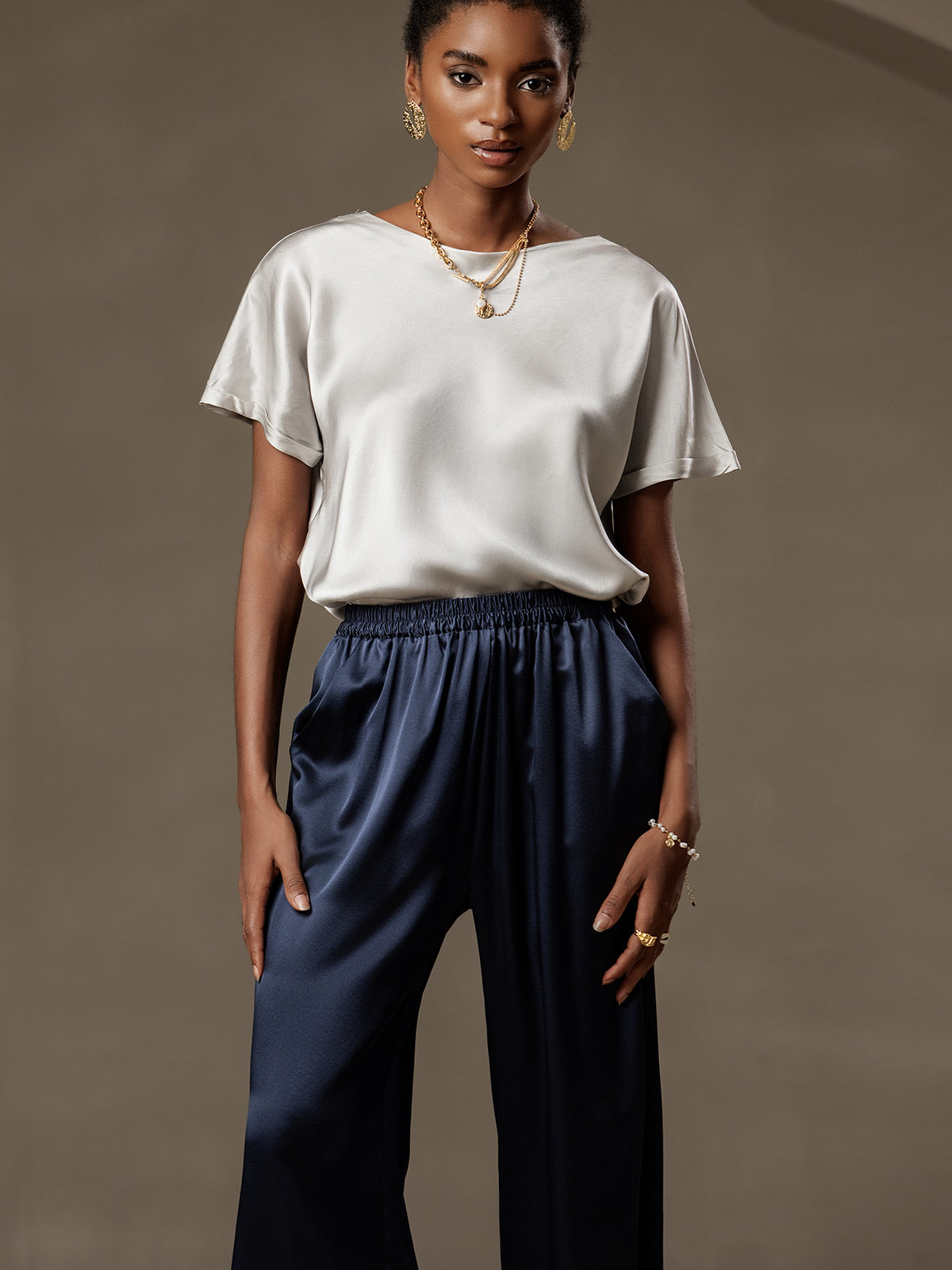 [Blu Scuro] SilkSilky-IT 19Momme Seta Womens Pants 003