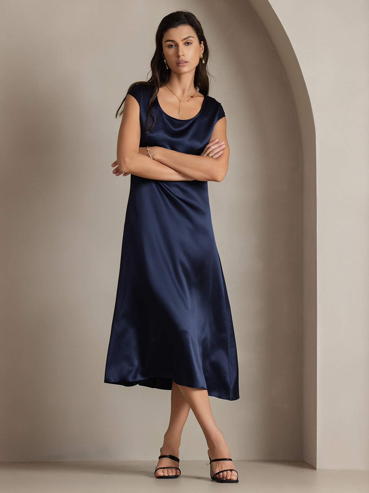 [Blu Scuro] SilkSilky-IT 19Momme Seta Dress 002