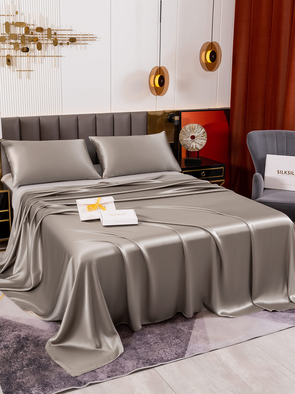 [Grigio] SilkSilky-IT 19Momme Seta pura Bedding Set 003