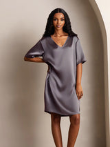 [Grigio Porpora] SilkSilky-IT Half Sleeve V Neck Camicia da notte 005