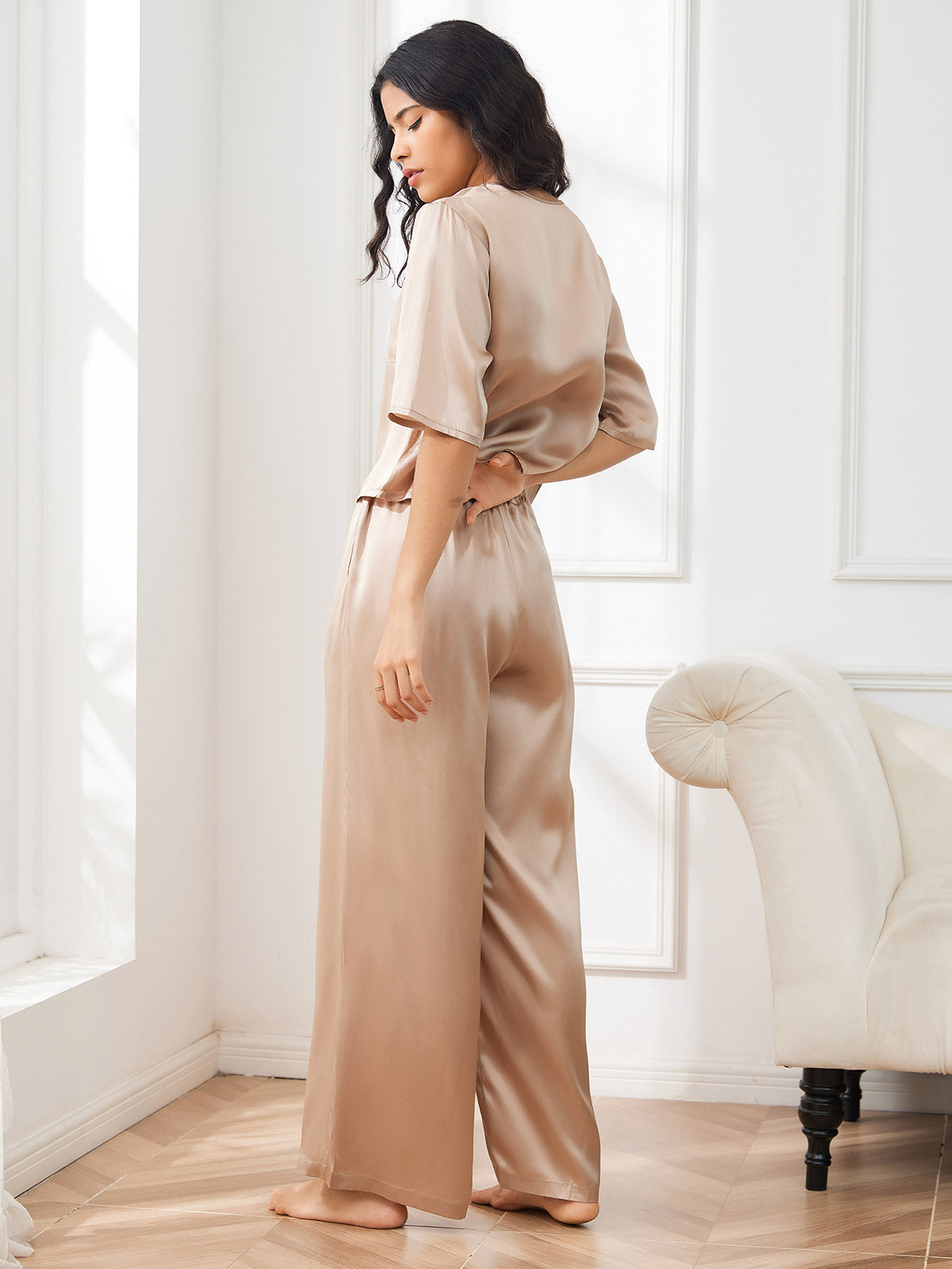 [Champagne] SilkSilky-IT Manga media Scollo rotondo Pigiami da donna 002