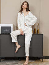 [Bianco] SilkSilky-IT Long Sleeve Lapel Collar Pigiami da donna 001
