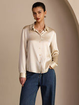 [Beige Riso] SilkSilky-IT Long Sleeve Lapel Collar Camicie da donna 001