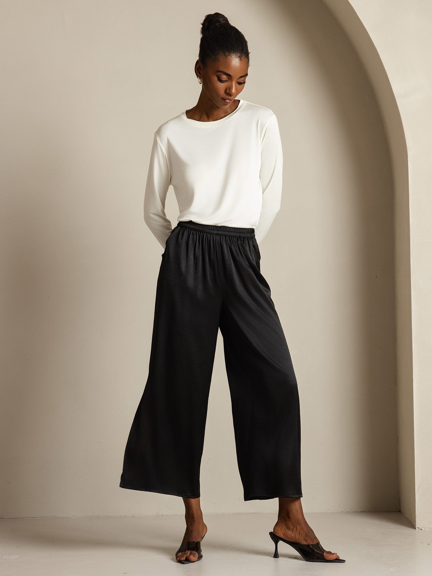 [Bianco] SilkSilky-IT Seta pura Womens T-Shirt 008,