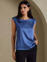 [Verde Petrolio Intenso] SilkSilky-IT Cap Sleeve Round Neck Magliette donna 003
