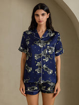 [Leone Blu Navy] SilkSilky-IT Short Sleeve Notch Collar Pigiami da donna 001