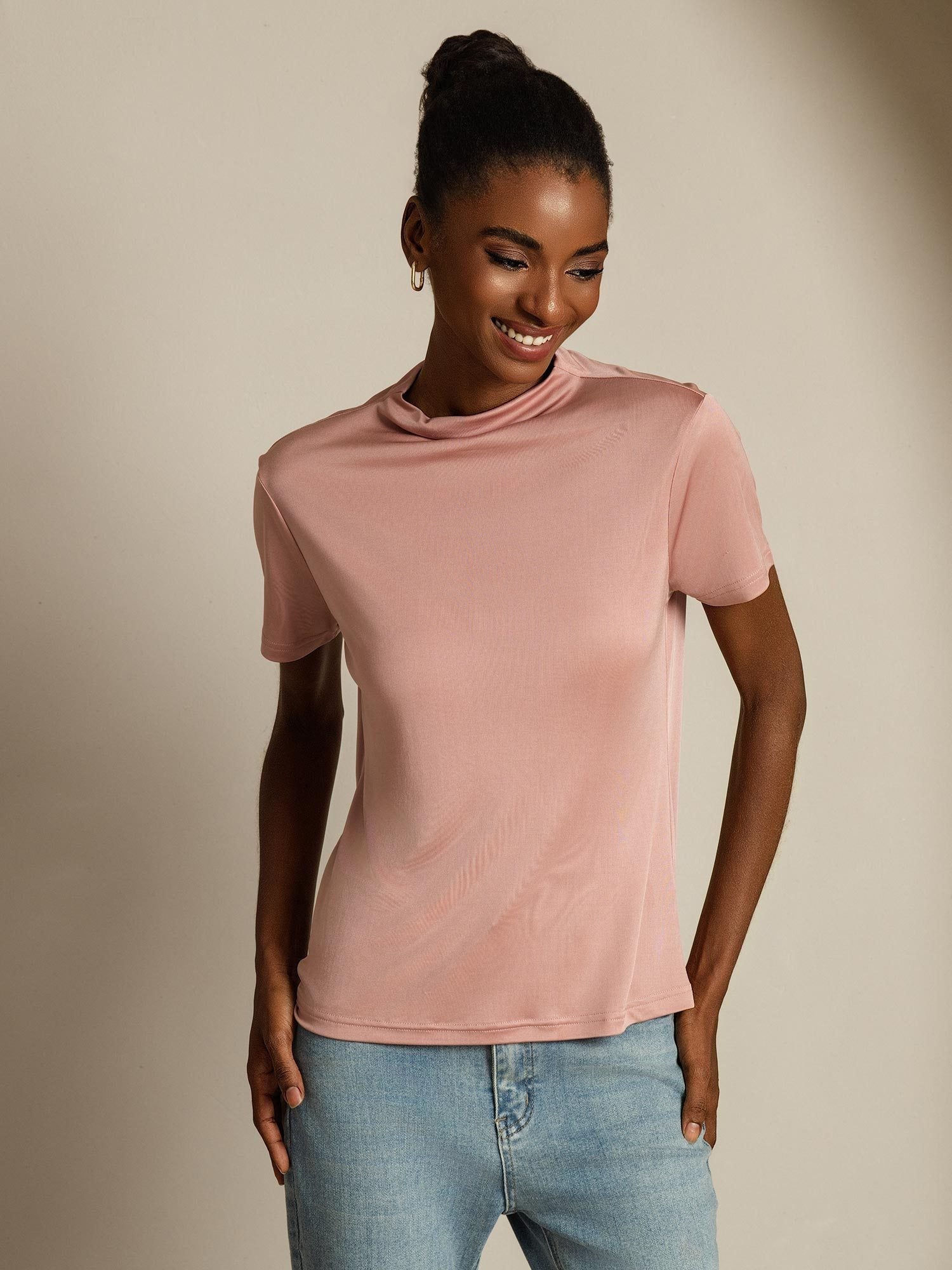 [Rosa] SilkSilky-IT Seta pura Colletto risvolto Magliette donna 003