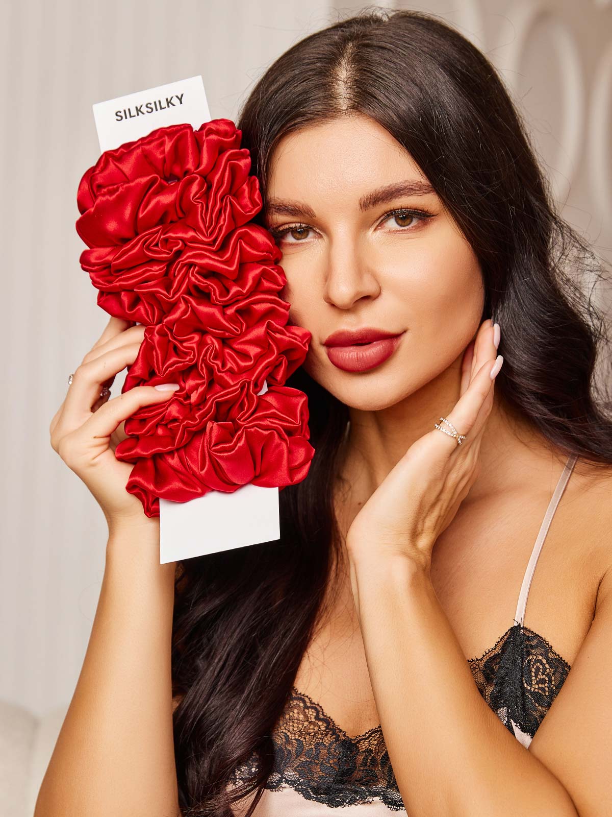 [Rosso] SilkSilky-IT 19Momme Seta pura Scrunchie 001