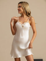 [Bianco] SilkSilky-IT Sleeveless V Neck Camicia da notte 003