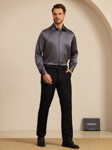 [Grigio Scuro] SilkSilky-IT Long Sleeve Lapel Collar Camicia da uomo 005