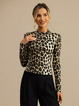 [Leopardo] SilkSilky-IT Manica lunga Collo a Lupetto Magliette donna 003
