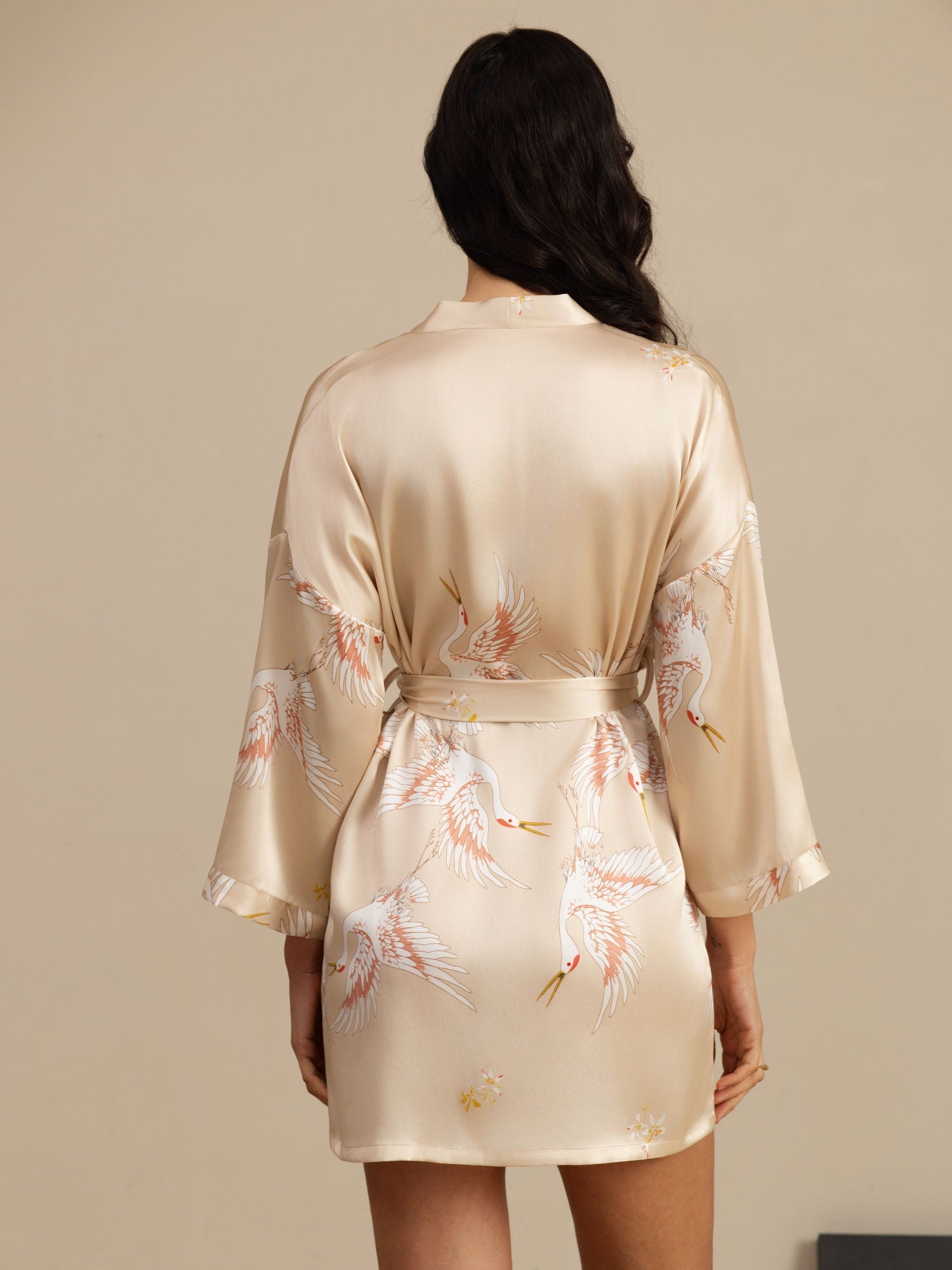[Champagne] SilkSilky-IT 19Momme A tre quarti Vestaglia da donna 002