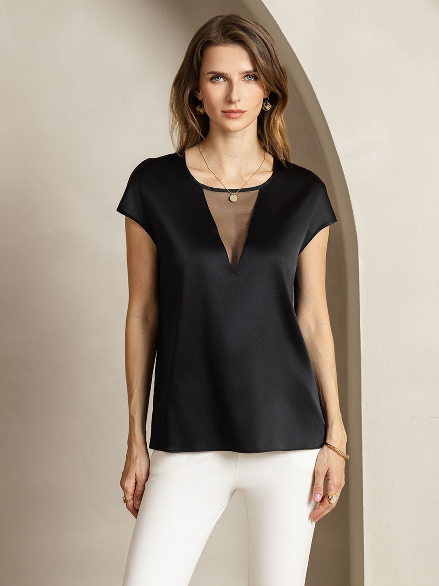 [Nero] SilkSilky-IT 19Momme Seta Womens T-Shirt 001