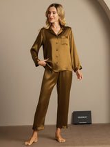 [Marrone] SilkSilky-IT Long Sleeve Lapel Collar Pigiami da donna 006